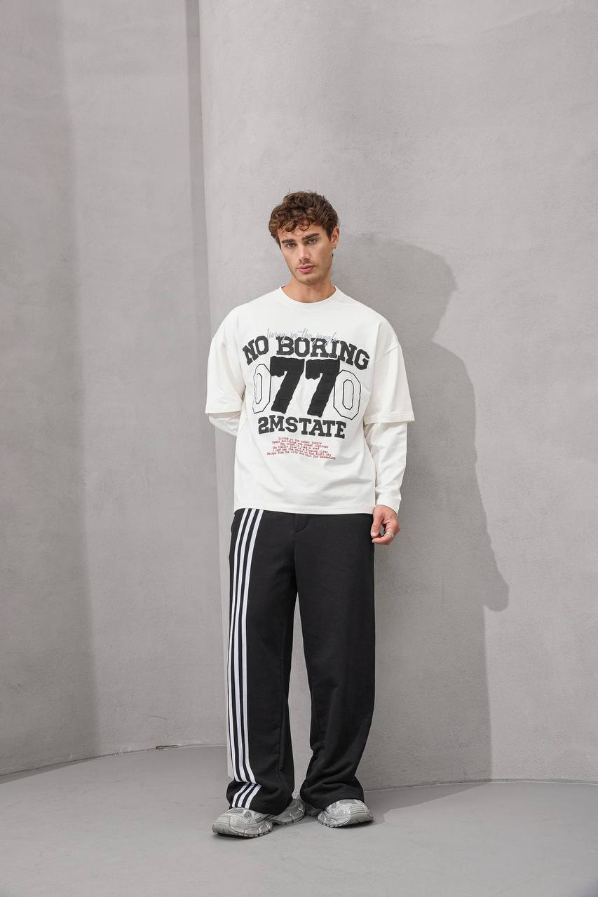 No Boring 77 Varsity Graphic Tee