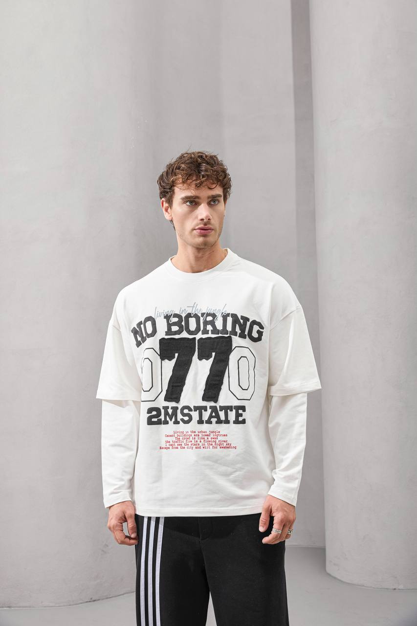 No Boring 77 Varsity Graphic Tee