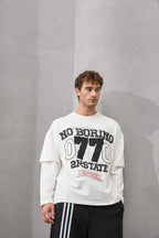 No Boring 77 Varsity Graphic Tee