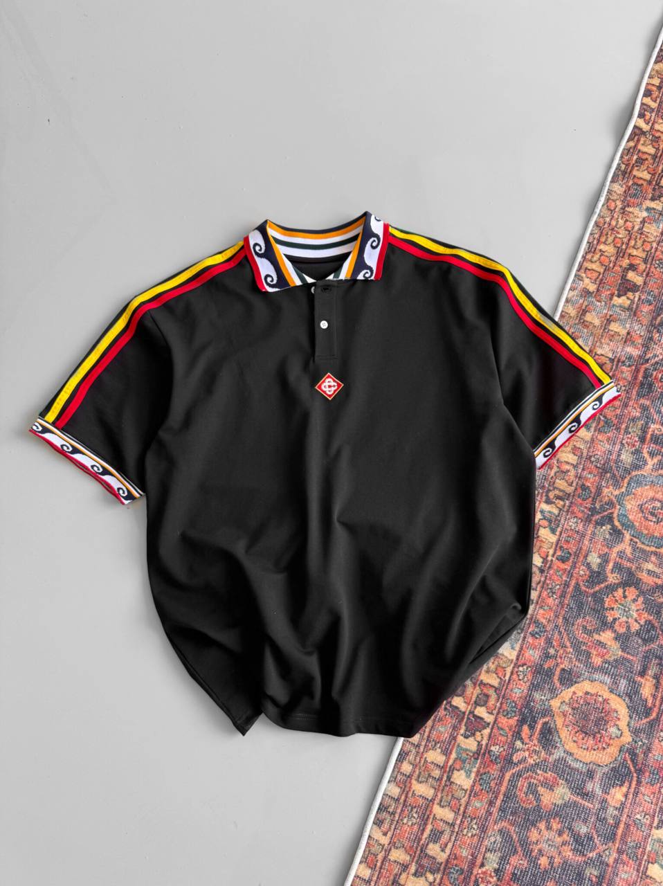 Ethnic Trim Oversized Polo T-Shirt – White Unisex Streetwear