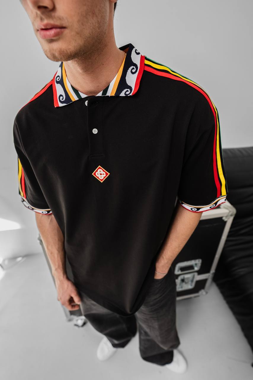 Ethnic Trim Oversized Polo T-Shirt – White Unisex Streetwear