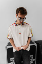 Ethnic Trim Oversized Polo T-Shirt – White Unisex Streetwear