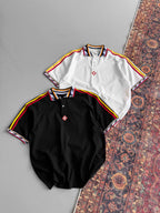 Ethnic Trim Oversized Polo T-Shirt – White Unisex Streetwear