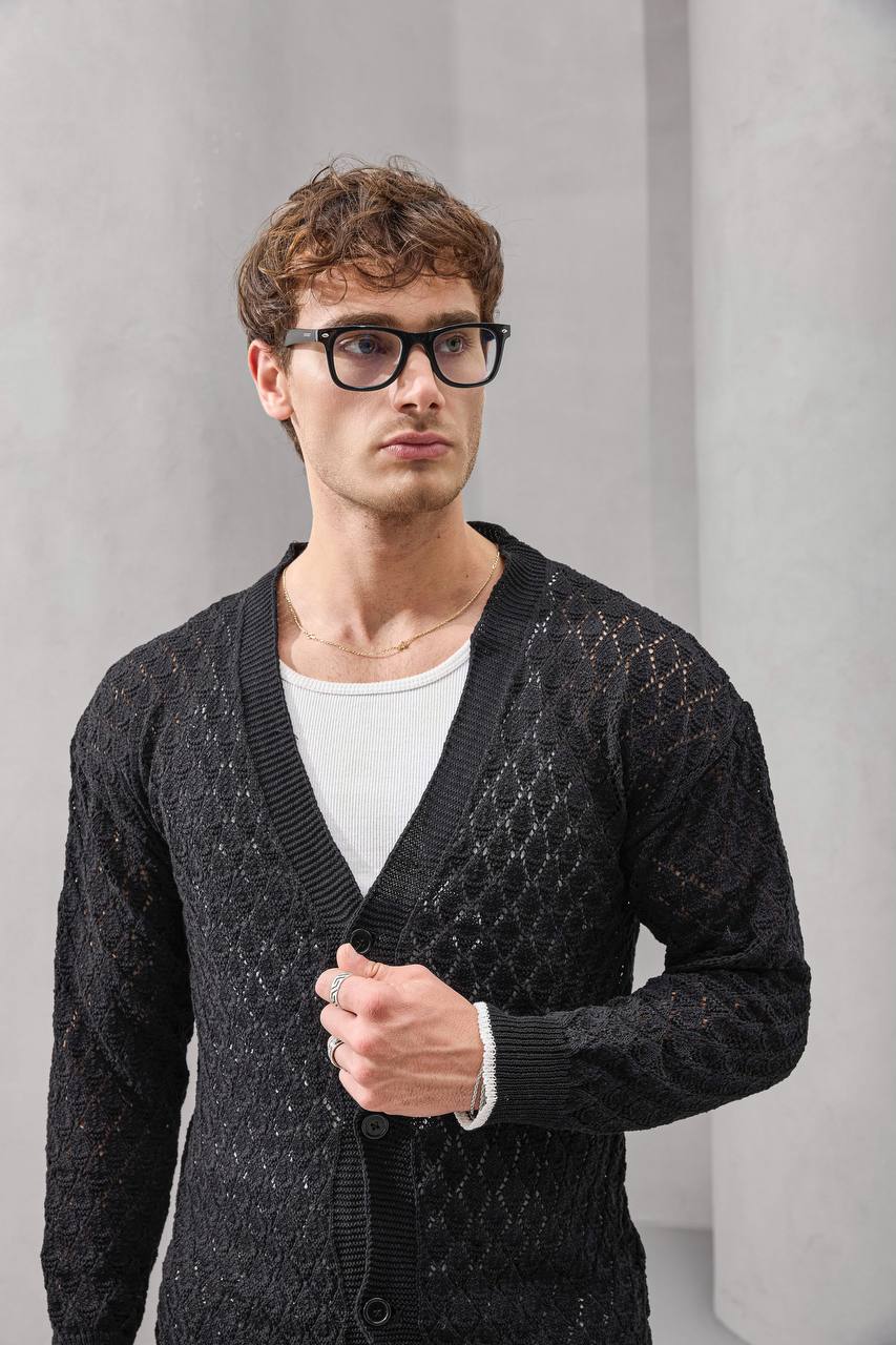 Open-Knit Retro Cardigan in beige – vintage-inspired knitwear for men by Withinblack