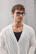 Open-Knit Retro Cardigan in off-white – breathable layering knit by Withinblack