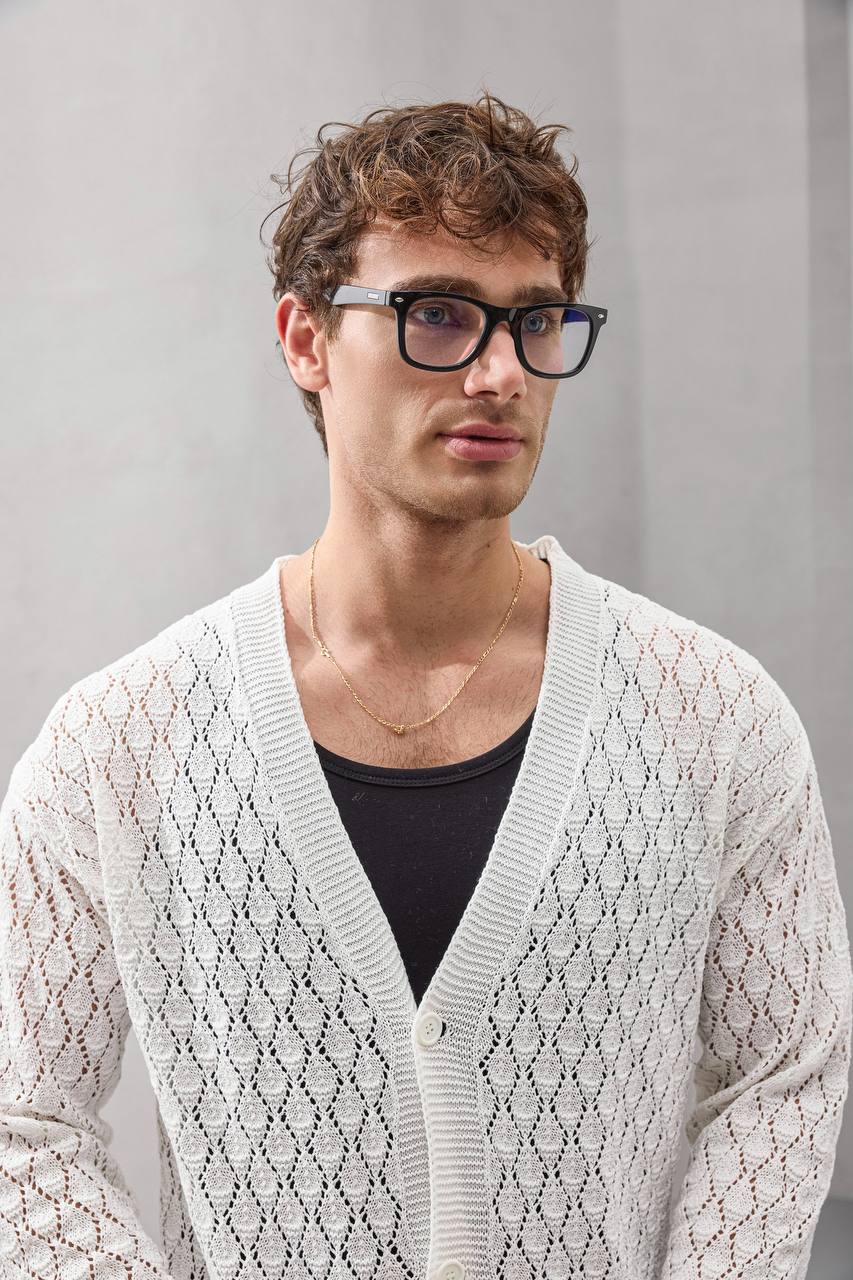 Open-Knit Retro Cardigan in off-white – breathable layering knit by Withinblack