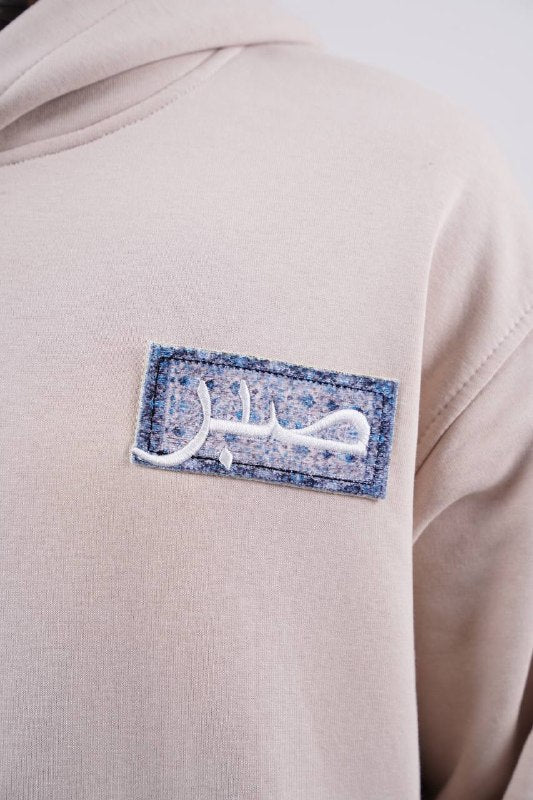 Purple Medallion Tile Art Oversized Hoodie in Cream - detail