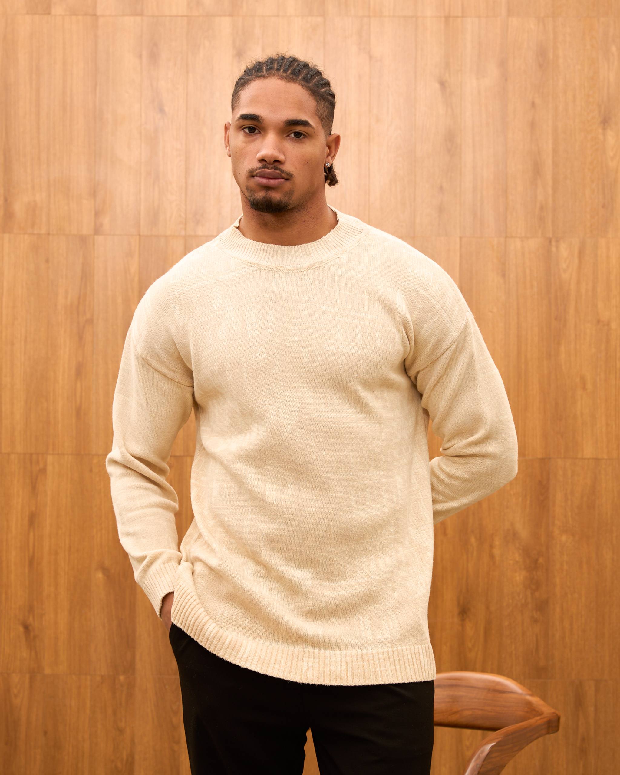 Oversize Architectural Knit Sweater for Men - Premium Baroque Cityscape Crewneck Pullover