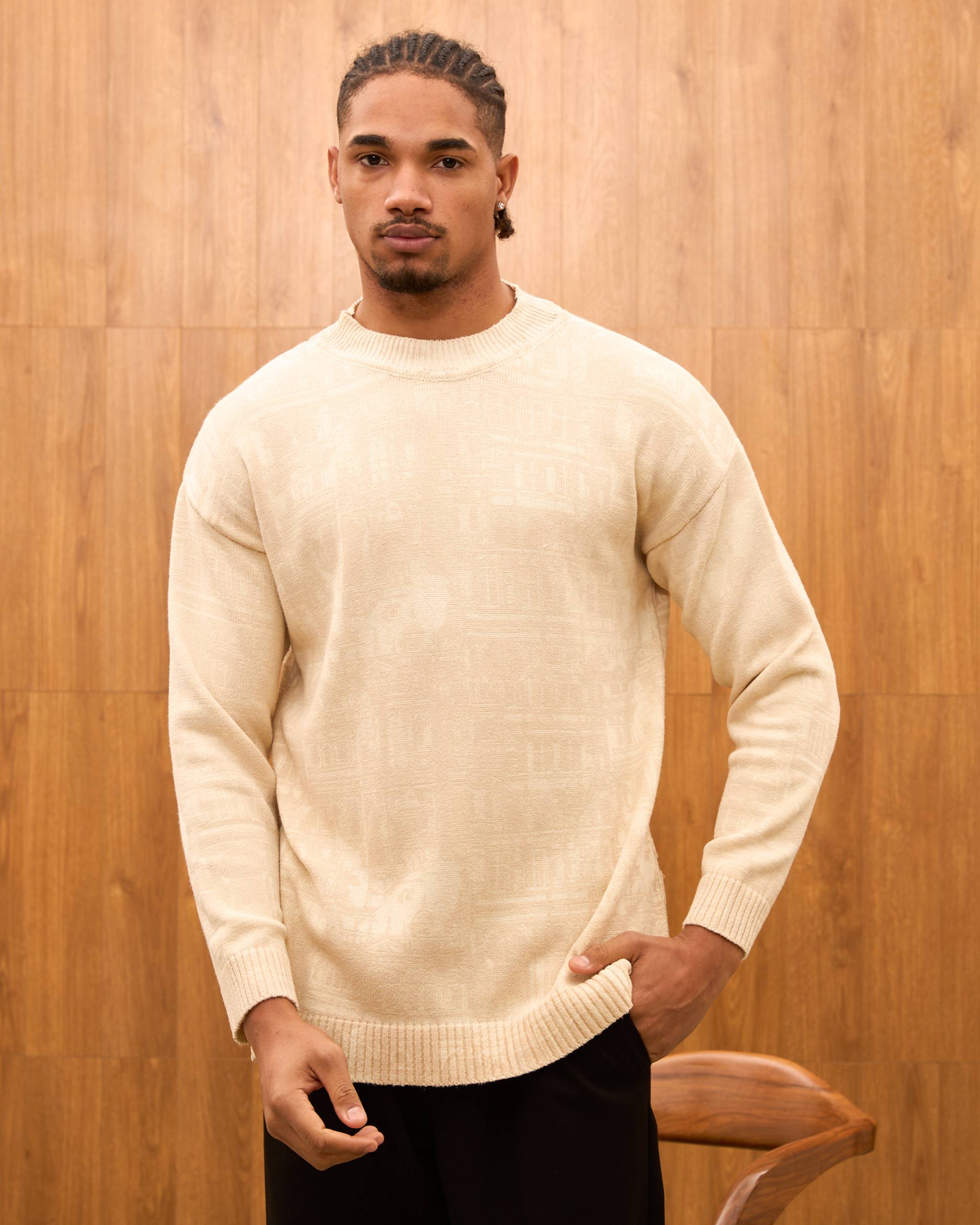 Oversize Architectural Knit Sweater for Men - Premium Baroque Cityscape Crewneck Pullover