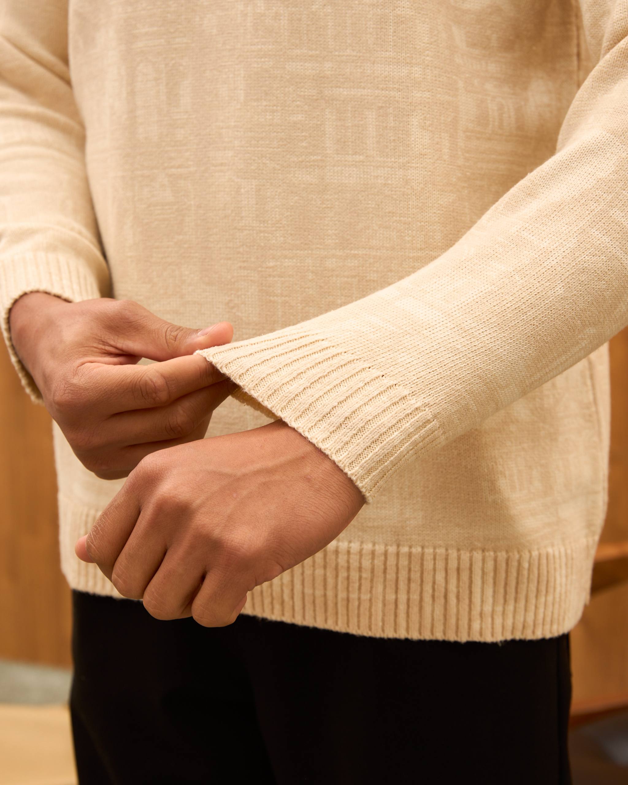 Oversize Architectural Knit Sweater for Men - Premium Baroque Cityscape Crewneck Pullover