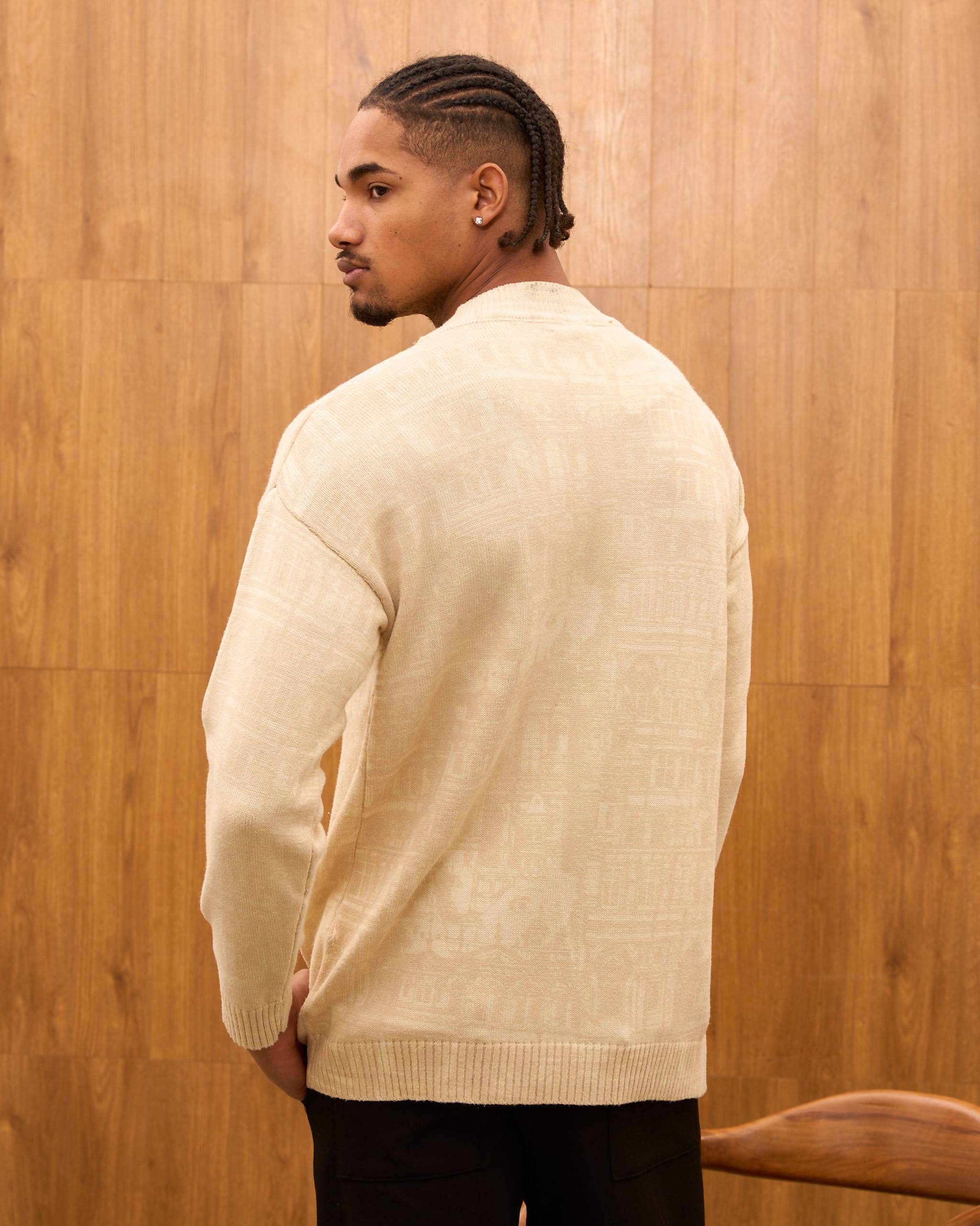Oversize Architectural Knit Sweater for Men - Premium Baroque Cityscape Crewneck Pullover