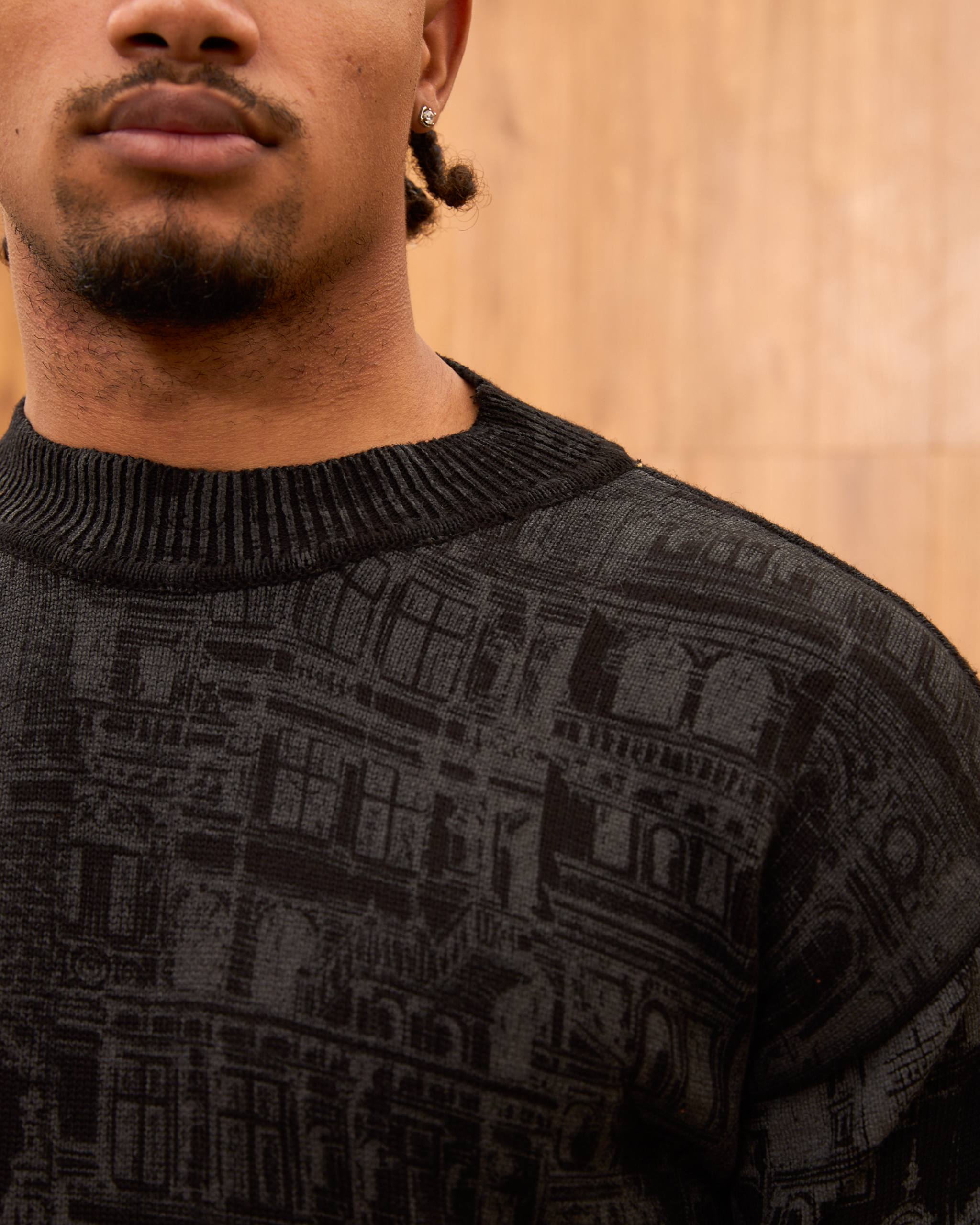 Oversize Architectural Knit Sweater for Men - Premium Baroque Cityscape Crewneck Pullover