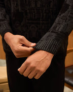 Oversize Architectural Knit Sweater for Men - Premium Baroque Cityscape Crewneck Pullover