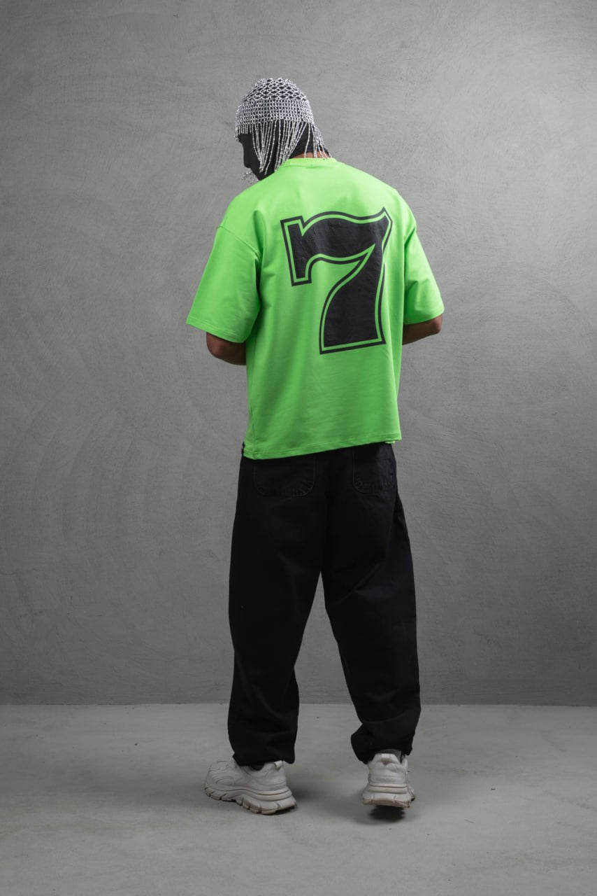 Oversize Cotton Tee - "777" Graphic Print Shirt
