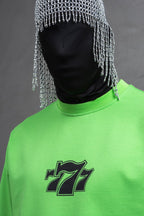 Oversize Cotton Tee - "777" Graphic Print Shirt