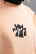 Oversize Cotton Tee - "777" Graphic Print Shirt