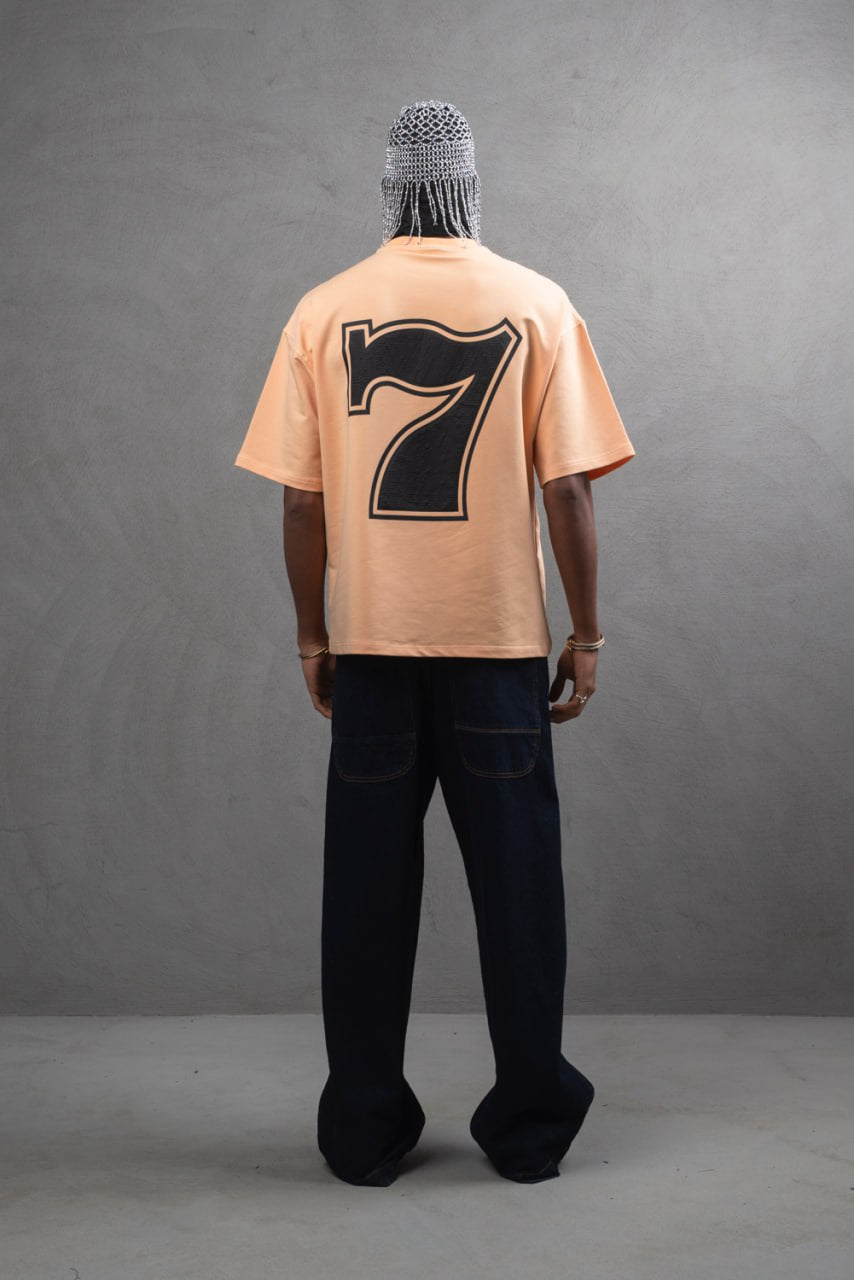 Oversize Cotton Tee - "777" Graphic Print Shirt