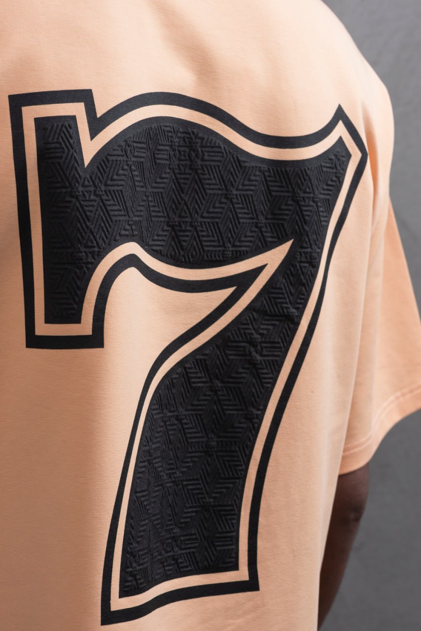Oversize Cotton Tee - "777" Graphic Print Shirt