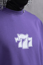 Oversize Cotton Tee - "777" Graphic Print Shirt