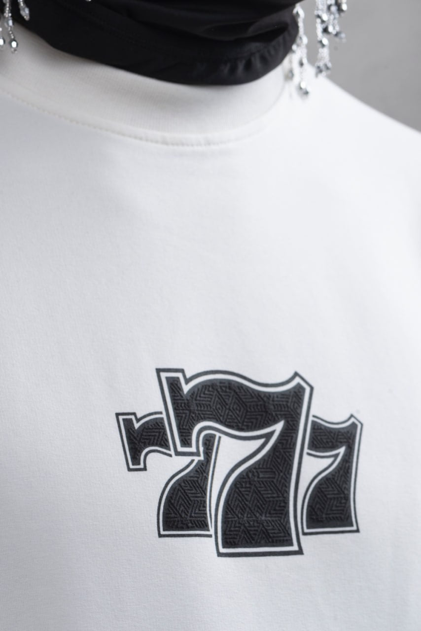 Oversize Cotton Tee - "777" Graphic Print Shirt