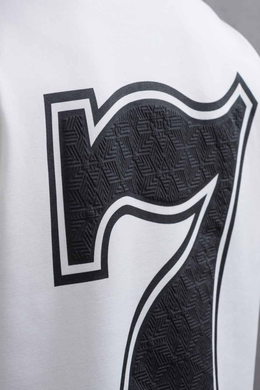 Oversize Cotton Tee - "777" Graphic Print Shirt