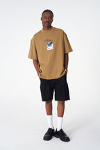 Oversize Cotton Tee / "AWARE" Dove Hands Symbolic Graphic Print