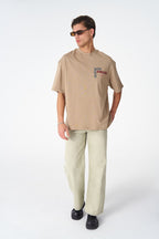 Oversize Cotton Tee / "AWARE" Dove Hands Symbolic Graphic Print