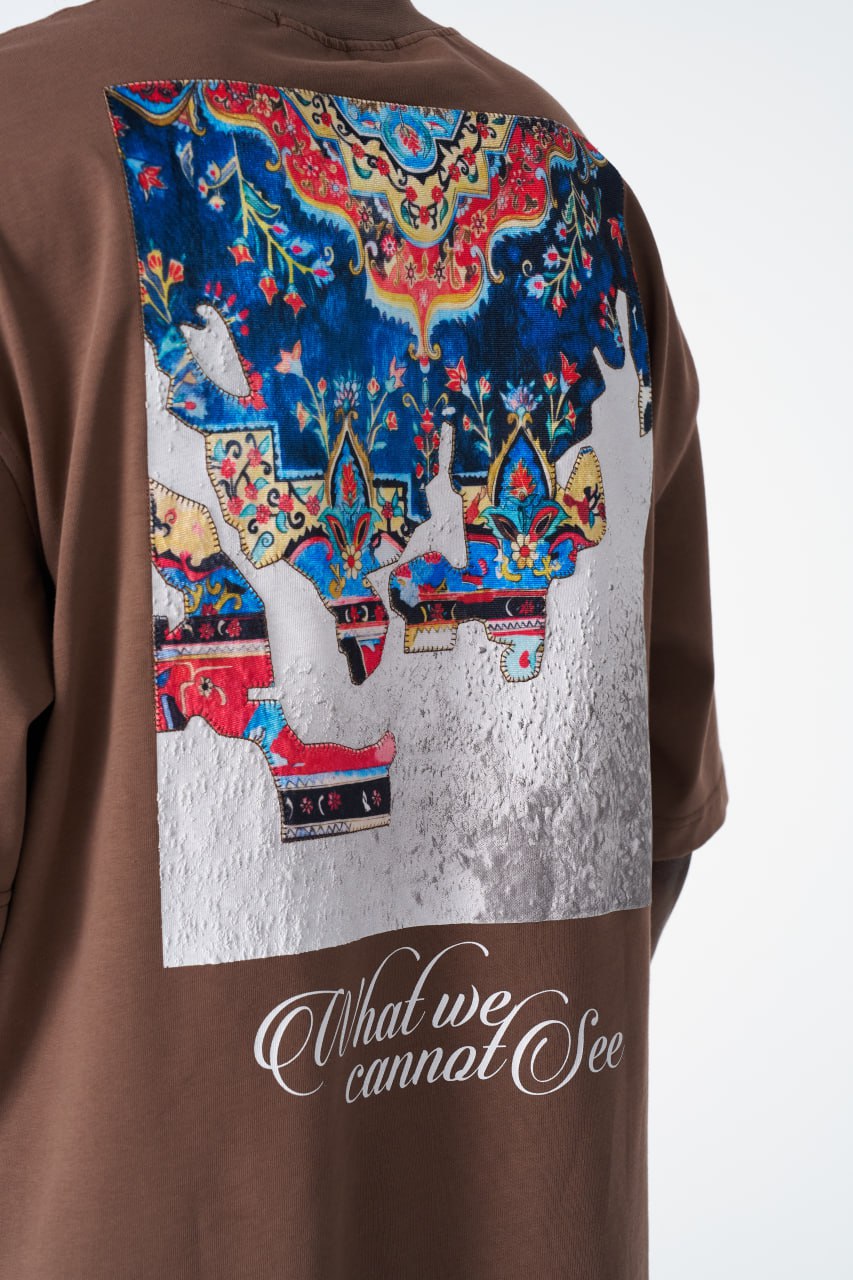 Oversize Cotton Tee / "AWARE" Dove Hands Symbolic Graphic Print