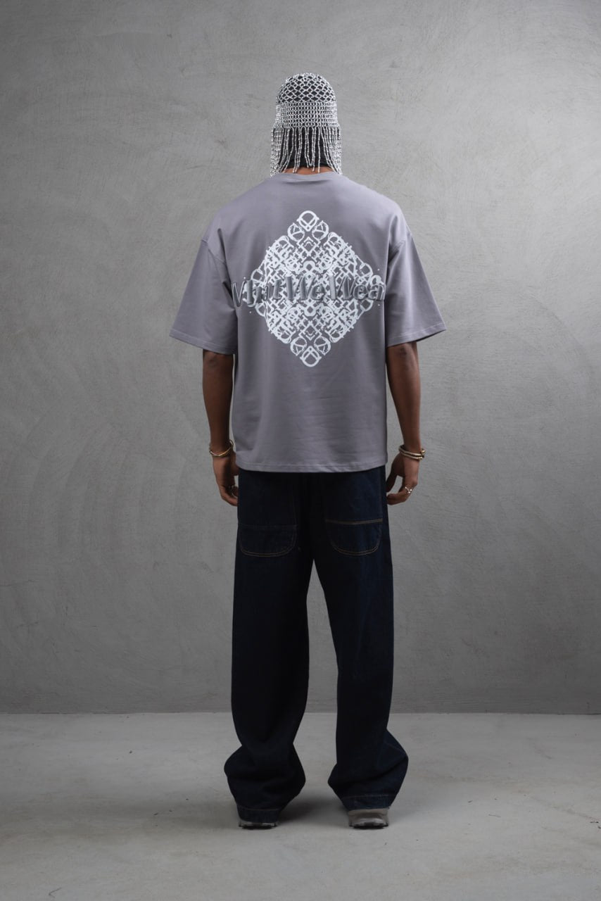 Oversize Cotton Tee - Abstract Diamond Graphic Print
