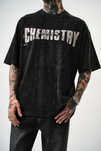 Oversize Cotton Tee - "Chemistry" Distressed Graphic Print