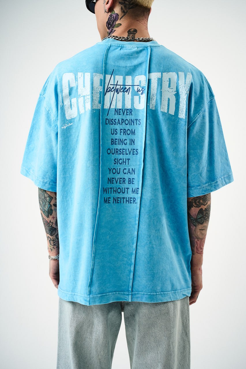 Oversize Cotton Tee - "Chemistry" Distressed Graphic Print