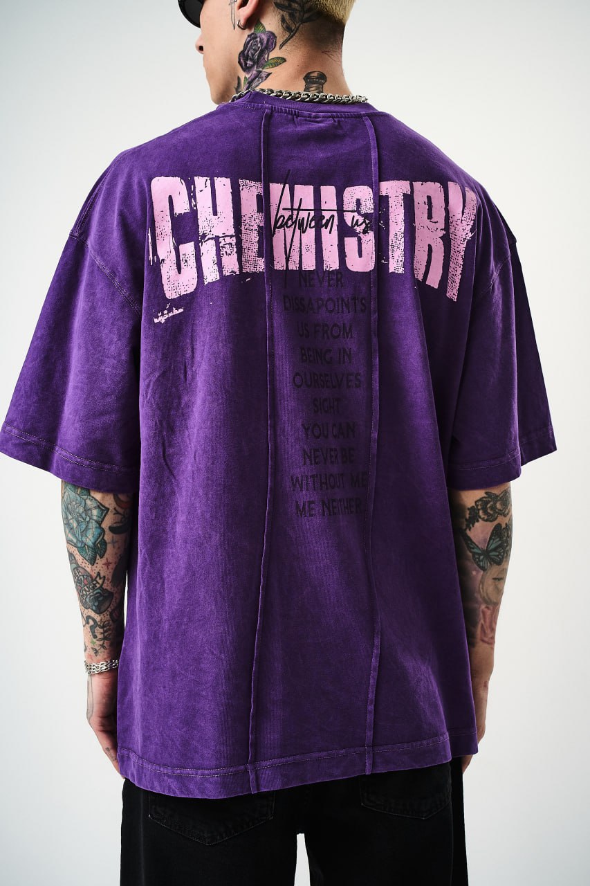 Oversize Cotton Tee - "Chemistry" Distressed Graphic Print