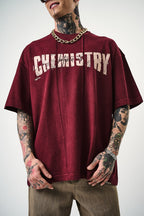 Oversize Cotton Tee - "Chemistry" Distressed Graphic Print