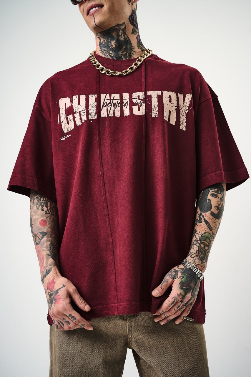 Oversize Cotton Tee - "Chemistry" Distressed Graphic Print