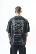 Oversize Cotton Tee - Crows and "To Fly" Graphic Print
