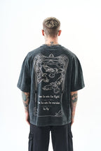 Oversize Cotton Tee - Crows and "To Fly" Graphic Print