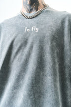 Oversize Cotton Tee - Crows and "To Fly" Graphic Print
