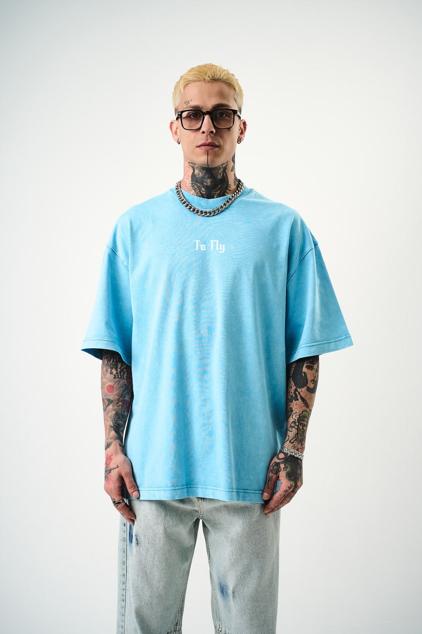 Oversize Cotton Tee - Crows and "To Fly" Graphic Print