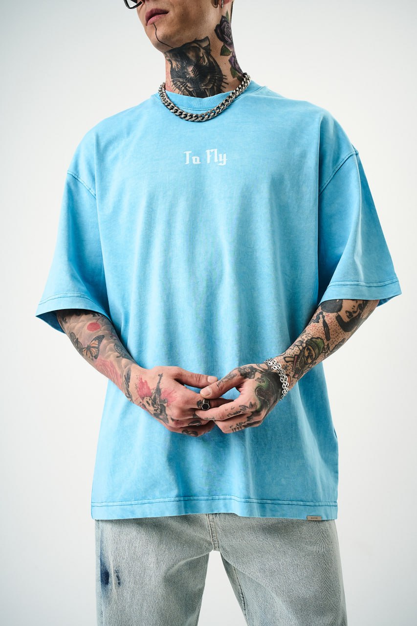 Oversize Cotton Tee - Crows and "To Fly" Graphic Print