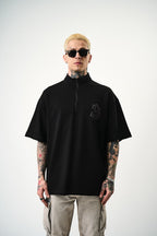 Oversize Cotton Tee - Half-Zip High Neck Chain Graphic Shirt
