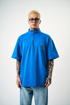 Oversize Cotton Tee - Half-Zip High Neck Chain Graphic Shirt