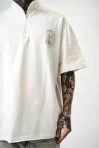 Oversize Cotton Tee - Half-Zip High Neck Chain Graphic Shirt