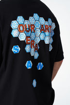 Oversize Cotton Tee / Hexagon Mosaic Graphic Print "OUR ART ERA SAW"