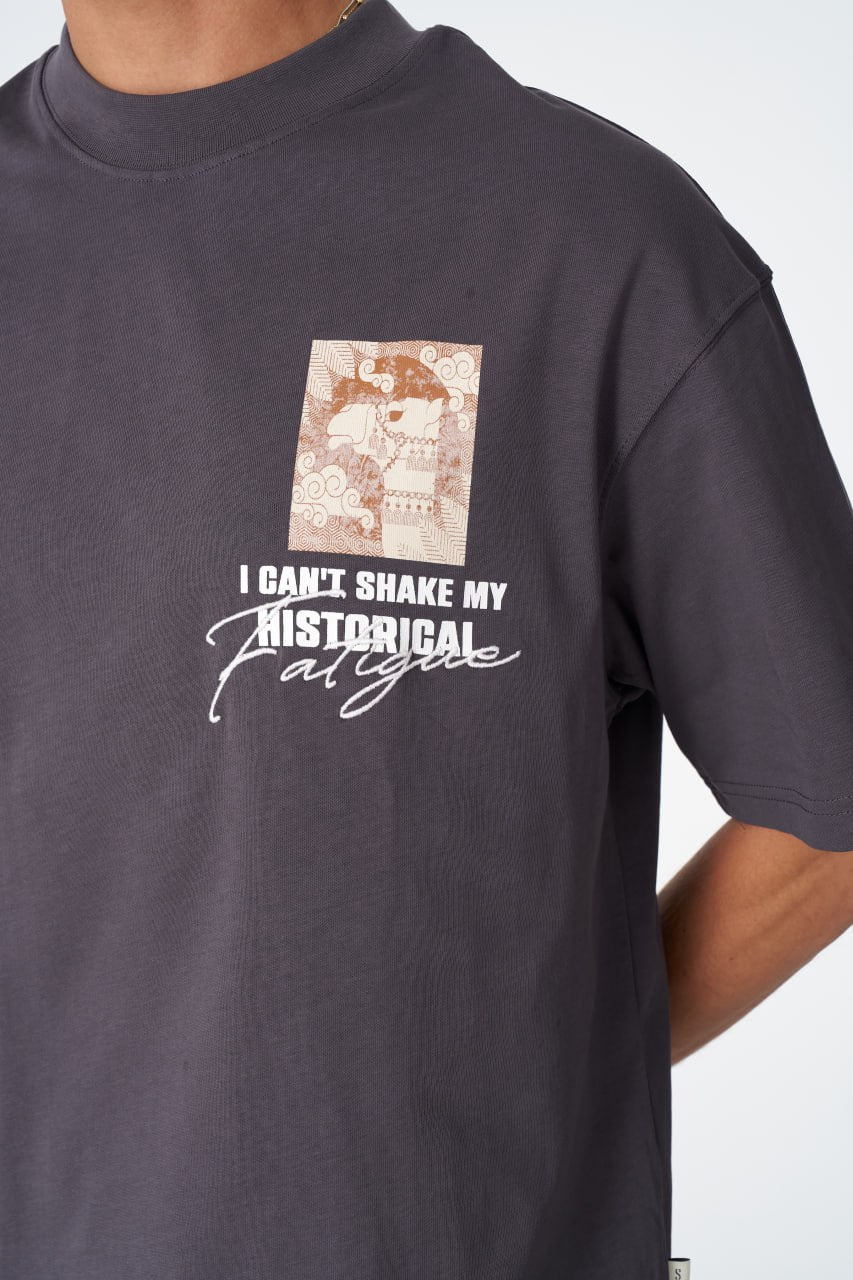 Oversize Cotton Tee / "Historical Fatigue" Framed Scene Graphic Print