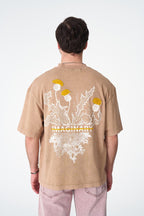 Oversize Cotton Tee - "IMAGINARY" Plant Graphic Print with Embroidery
