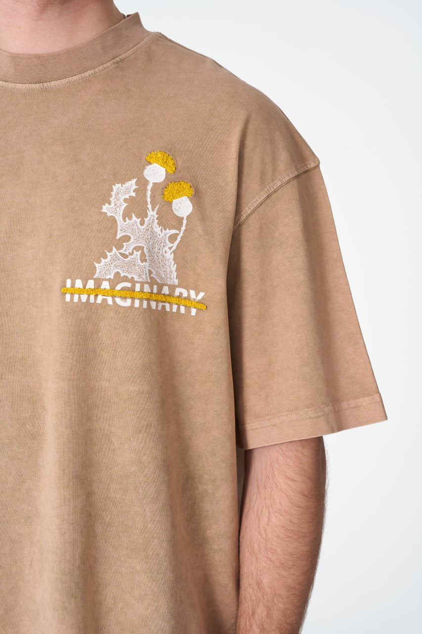 Oversize Cotton Tee - "IMAGINARY" Plant Graphic Print with Embroidery