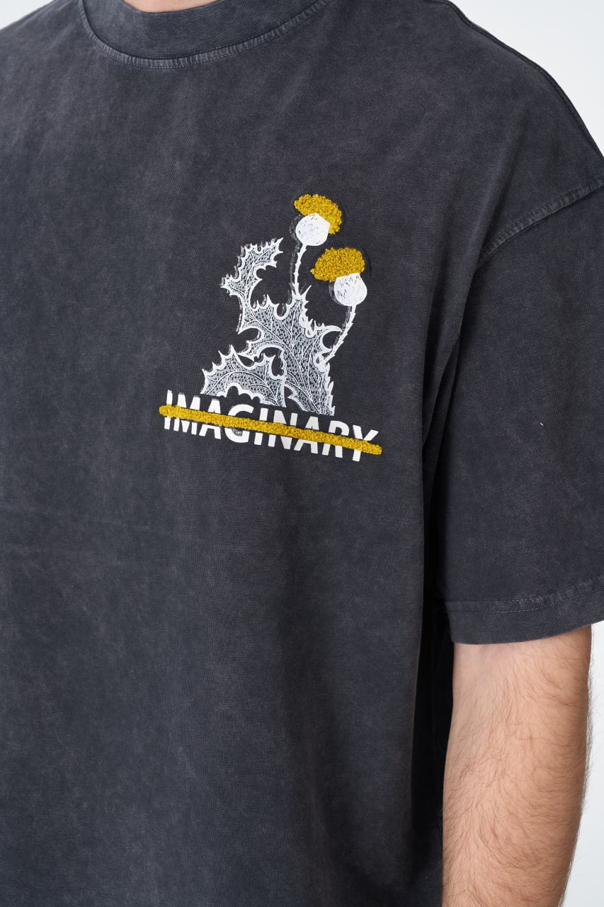 Oversize Cotton Tee - "IMAGINARY" Plant Graphic Print with Embroidery