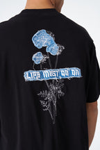 Oversize Cotton Tee - "Life Must Go On" Patch & Plant Graphic