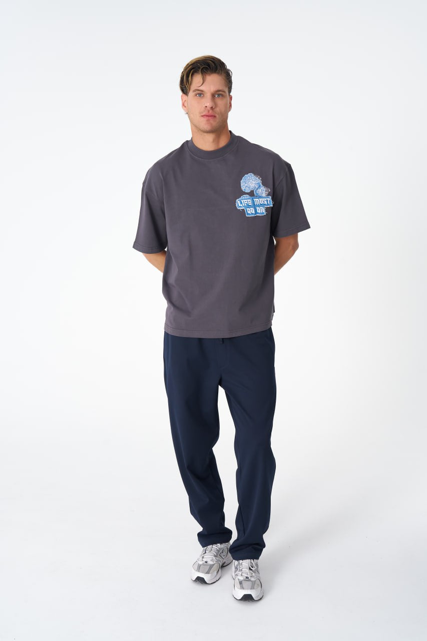 Oversize Cotton Tee - "Life Must Go On" Patch & Plant Graphic