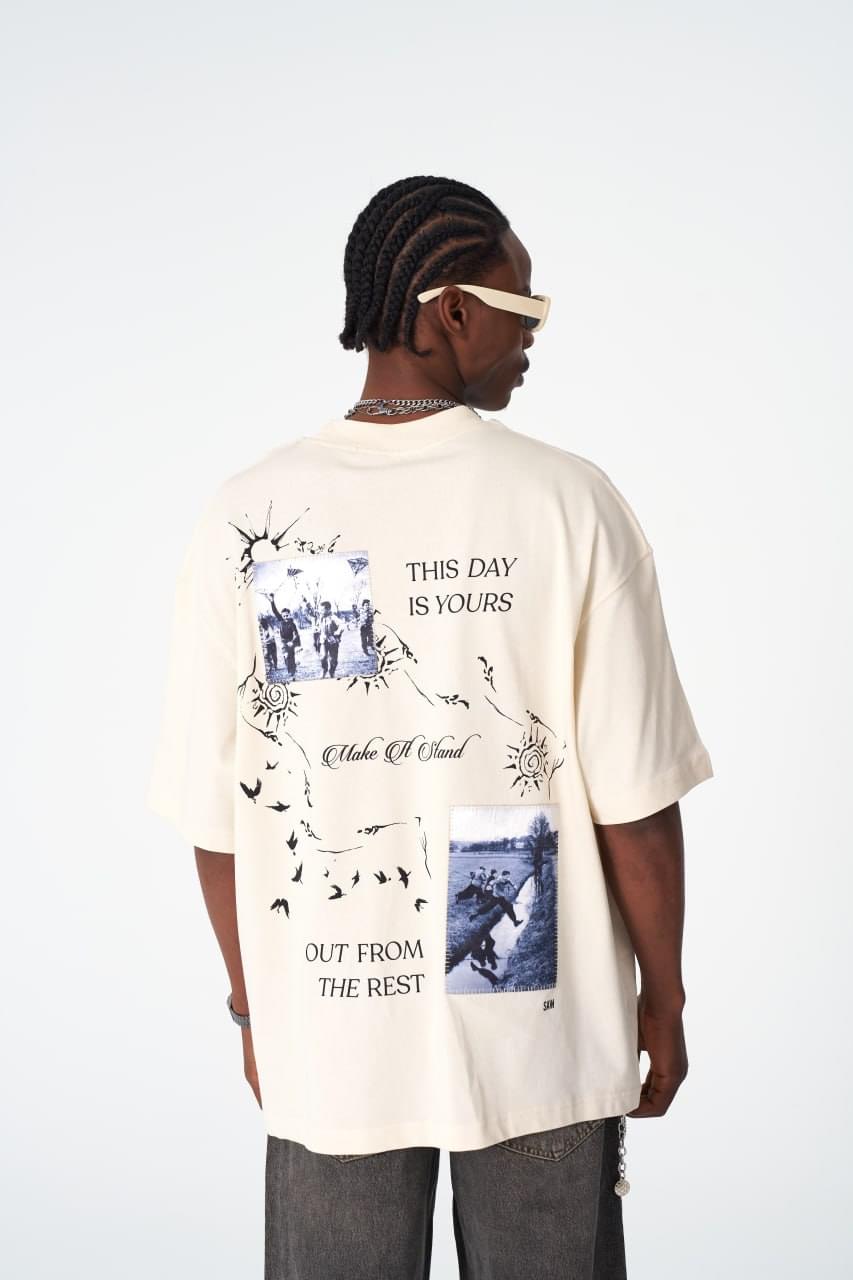 Oversize Cotton Tee / "Make A Stand" Photographic Graphic Print.
